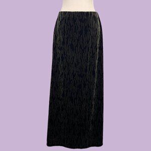 vintage 90s black khaki abstract goth grunge velvet maxi skirt